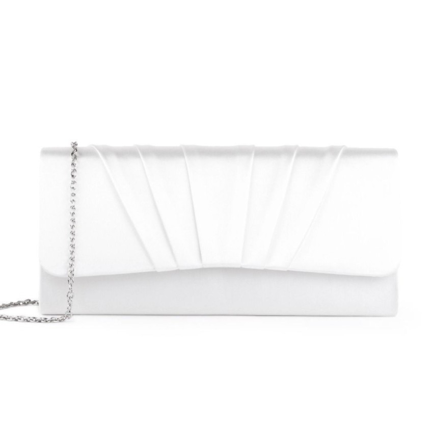 Photograph: Paradox London Darrah Ivory Satin Ruched Bridal Clutch Bag