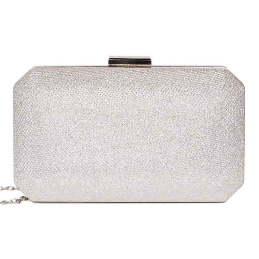 Fotograf: Paradox London Dulcie Silber Glitter Box Clutch Tasche