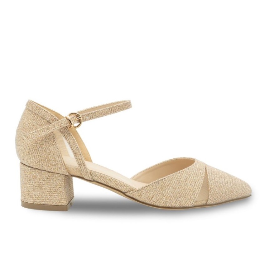 Photograph: Paradox London Frankie Champagne Glitter Wide Fit Low Block Heel Court Shoes