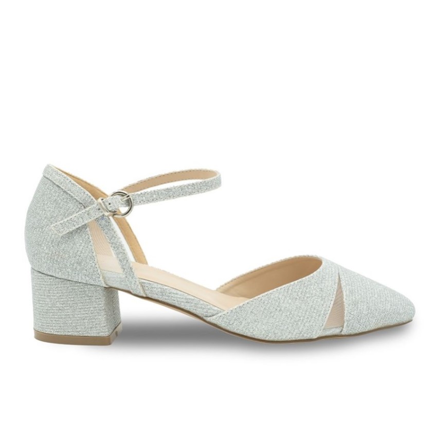 Photograph: Paradox London Frankie Silver Glitter Wide Fit Low Block Heel Court Shoes