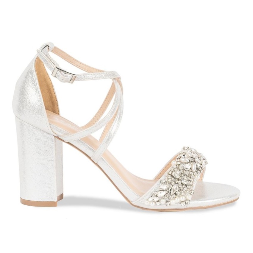 Photograph: Paradox London Hira Silver Shimmer Embellished Block Heel Sandals (Sandales à talons hauts)