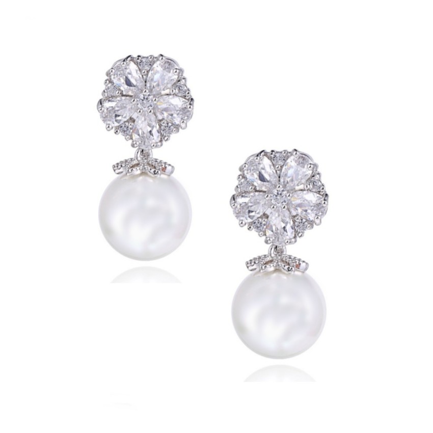 Photograph: Pearl Shimmer Cubic Zirconia Wedding Earrings