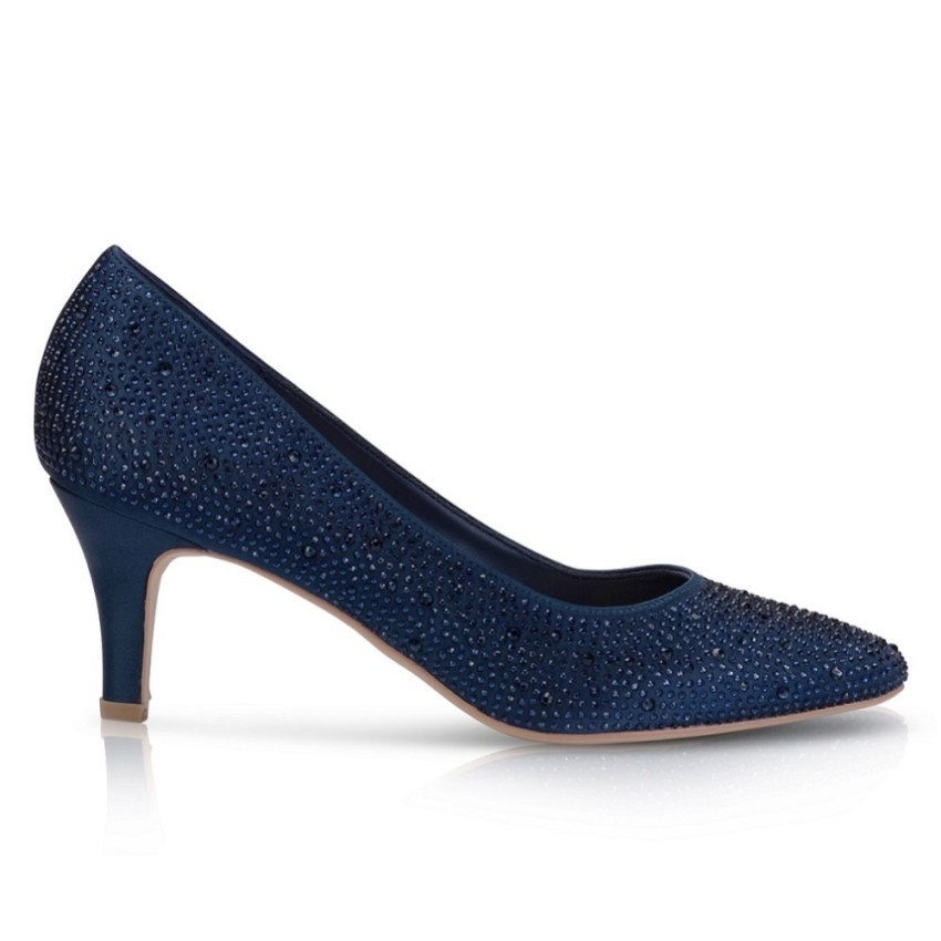 Photograph: Perfect Bridal Calypso Navy Crystal Embellished Mid Heel Court Shoes