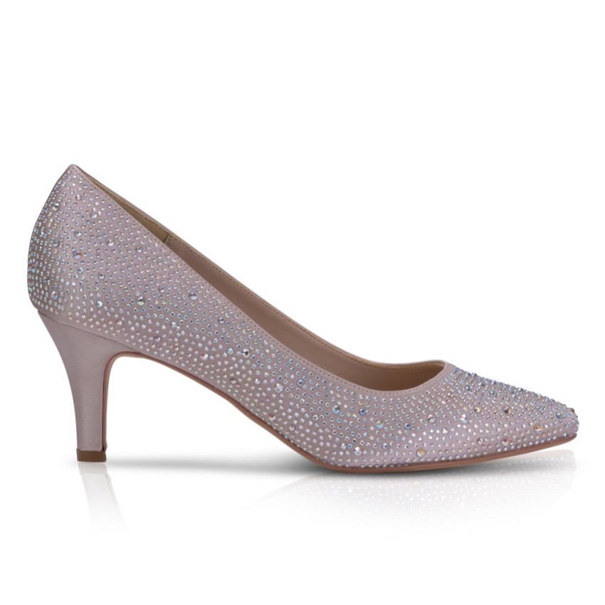 Photograph: Perfect Bridal Calypso Taupe Crystal Embellished Mid Heel Court Shoes