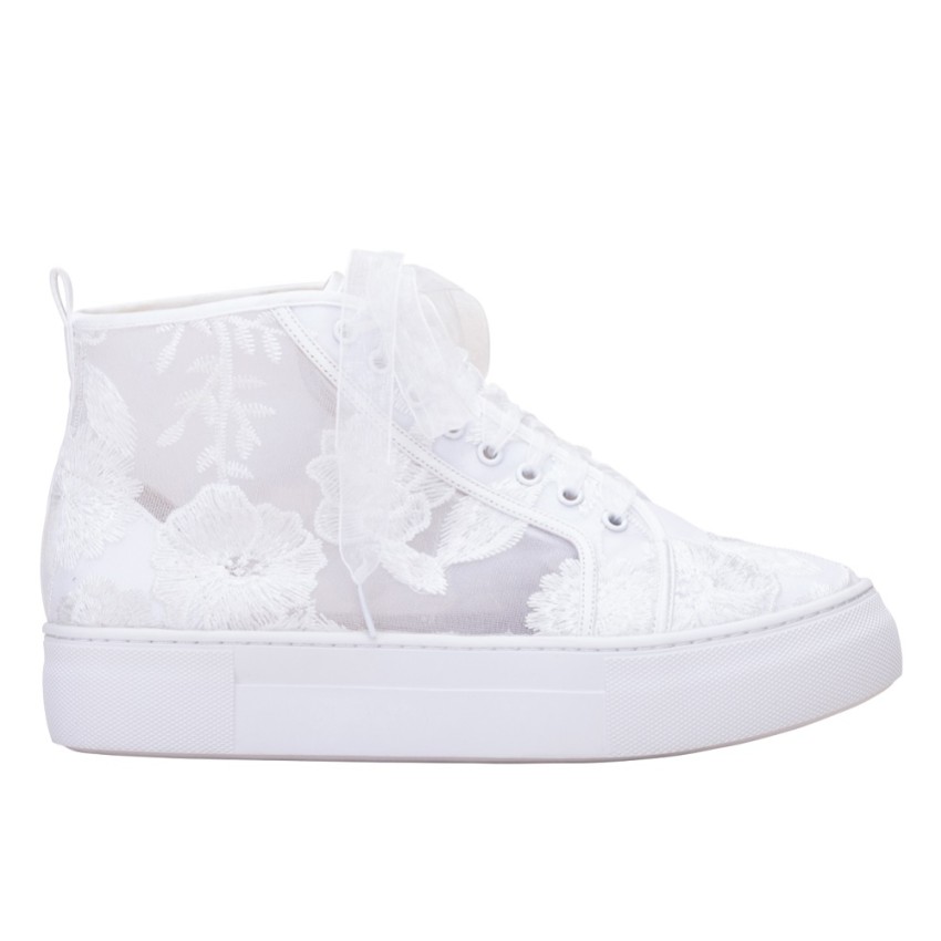 Photograph: Perfect Bridal Cameron Ivory Floral Lace High Top Platform Trainers