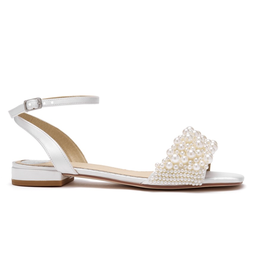 Photograph: Perfect Bridal Claire Ivory Satin Pearl Flat Sandals (Wide Fit)