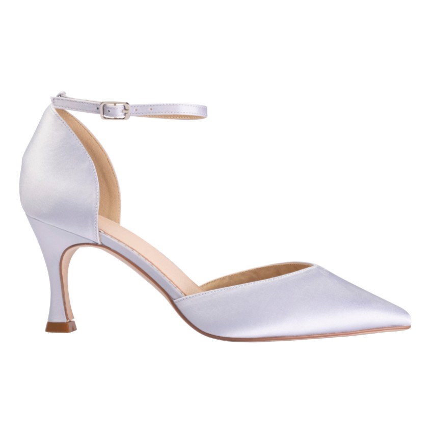 Photograph: Perfect Bridal Devon Bleu Satin Mid Heel Ankle Strap Court Shoes