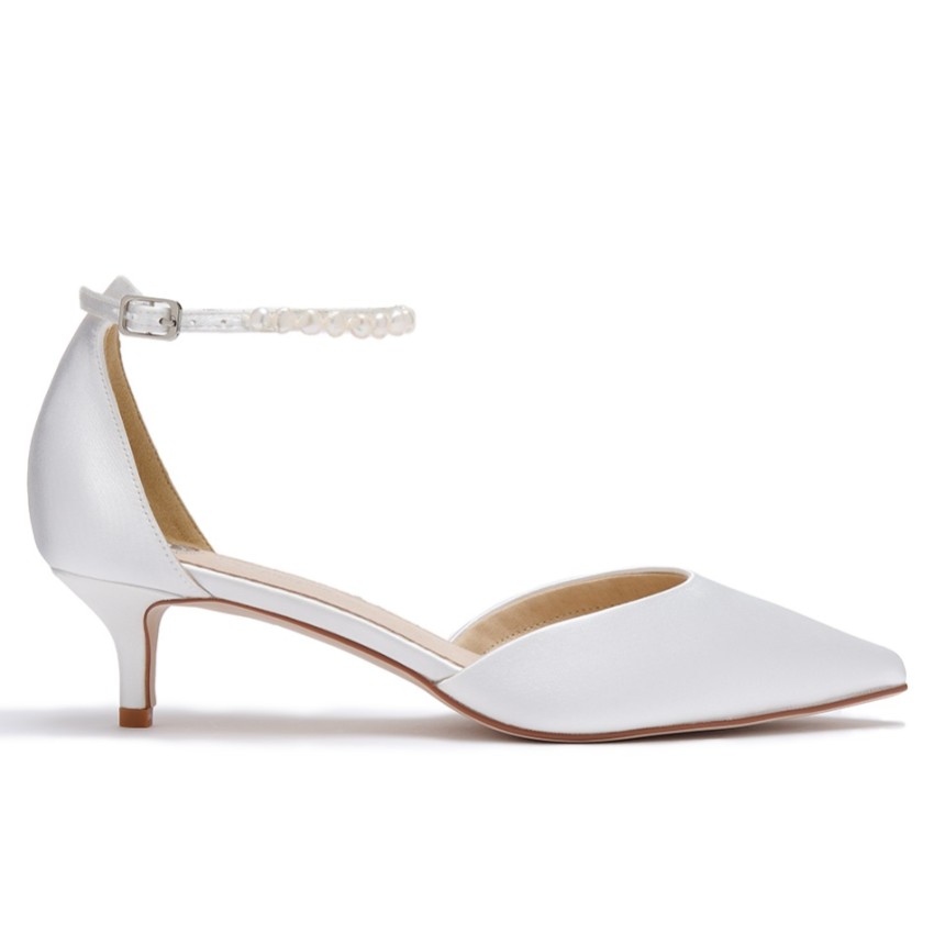 Photograph: Perfect Bridal Eliza Dyeable Ivory Satin Keshi Pearl Ankle Strap Kitten Heels