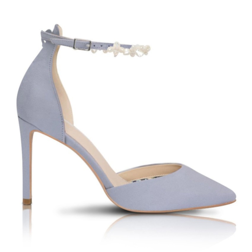 Photograph: Perfect Bridal Ella Blue Suede Keshi Pearl Ankle Strap Court Shoes
