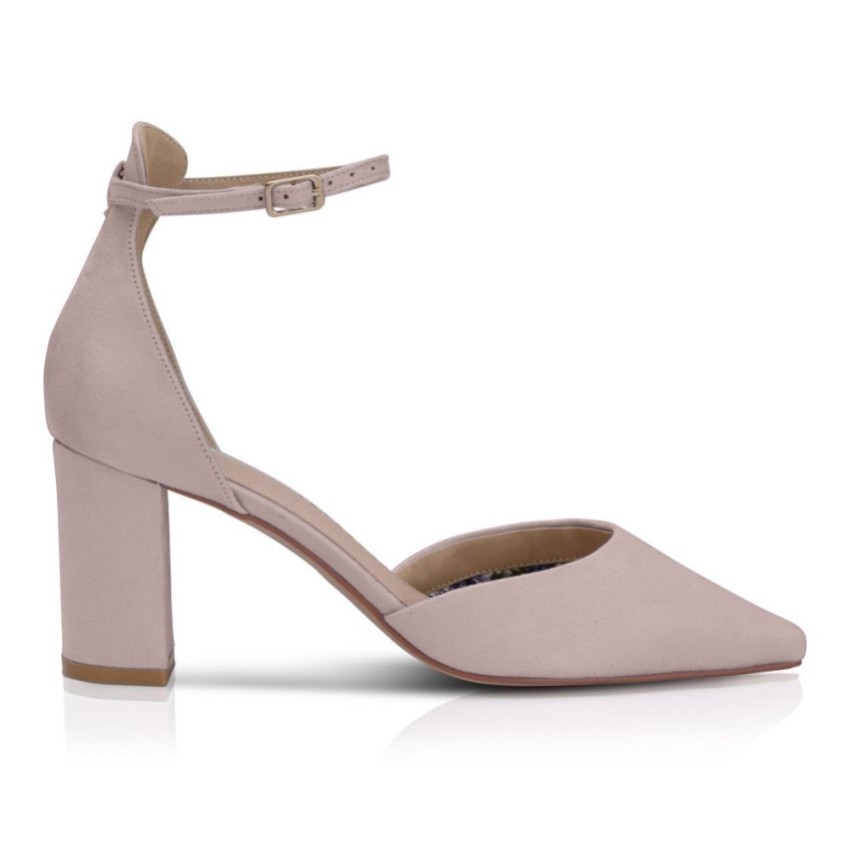 Photograph: Perfect Bridal Liberty Blush Suede Block Heel Ankle Strap Court Shoes