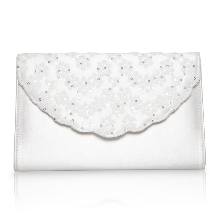 Photograph: Perfect Bridal Nutmeg Dyeable Ivory Satin and Sequin Lace Clutch Bag