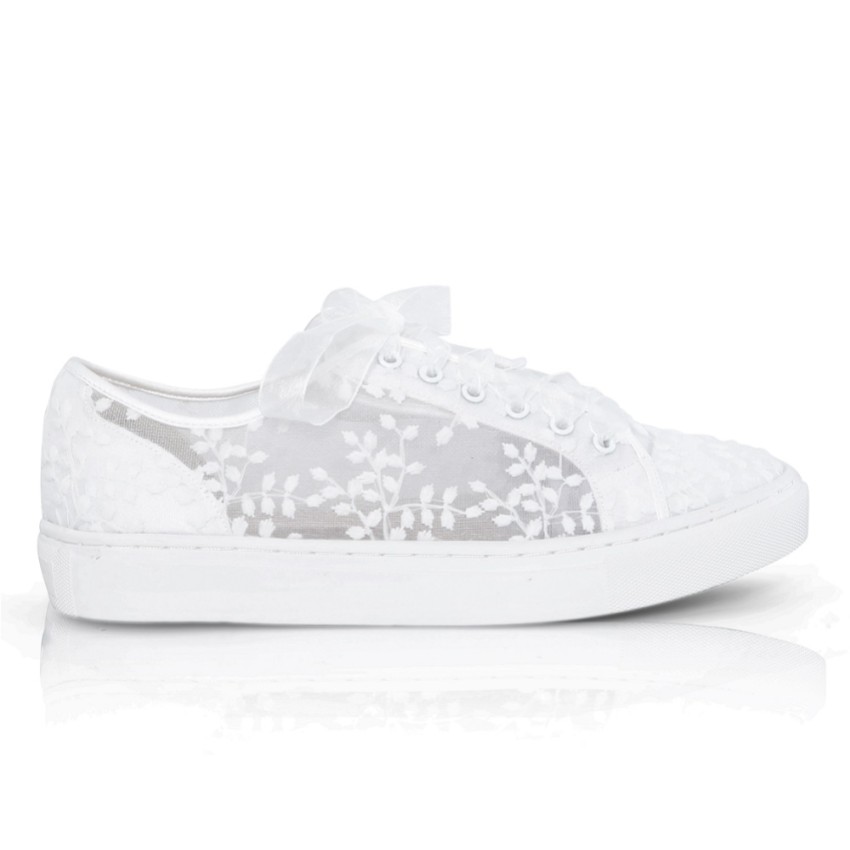 Photograph: Perfect Bridal Oakley Ivory Embroidered Lace Wedding Trainers