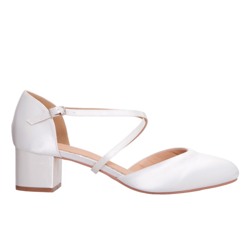 Photograph: Perfect Bridal Remi Dyeable Ivory Satin Block Heel Courts with Crossover Straps (Wide Fit)