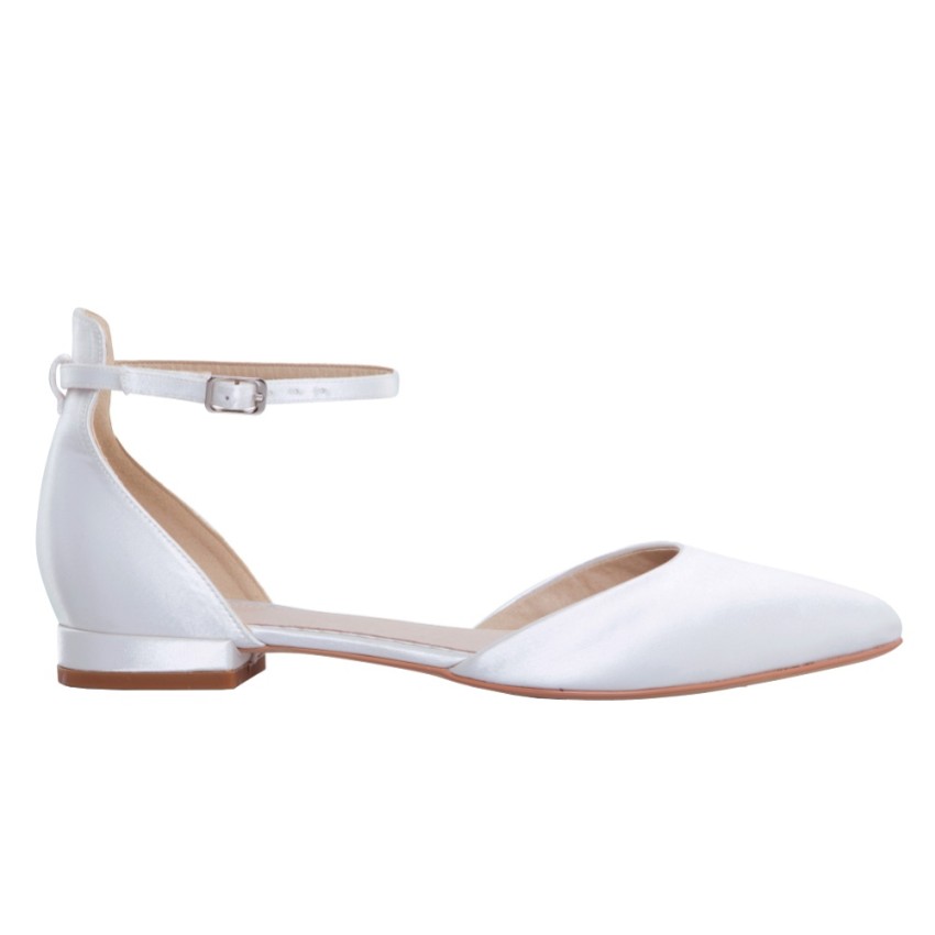 Photograph: Perfect Bridal Tilly Dyeable Ivory Satin Ankle Strap Flats (Wide Fit)