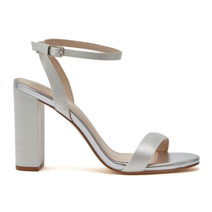 Photograph: R Collection Addison Ivory Satin Barely There Block Heel Sandals