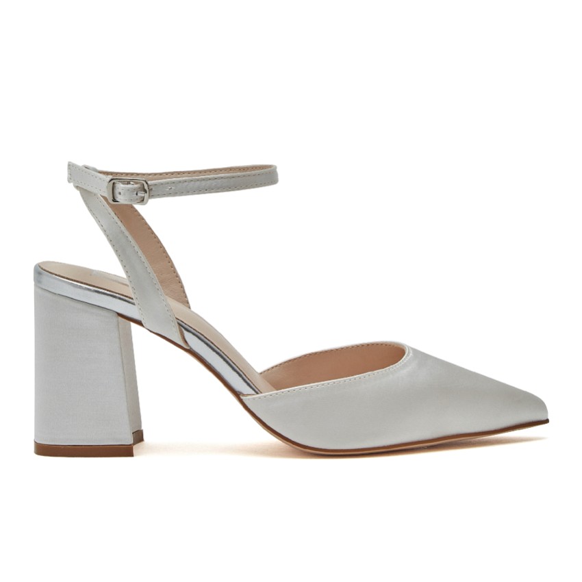 Photograph: R Collection Jade Ivory Satinback Ankle Strap Block Talons