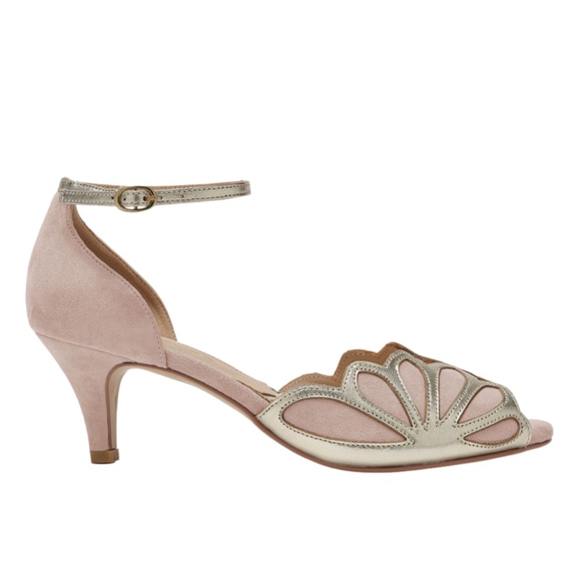 Photograph: Rachel Simpson Isadora Blush Suede Low Heel Ankle Strap Sandals