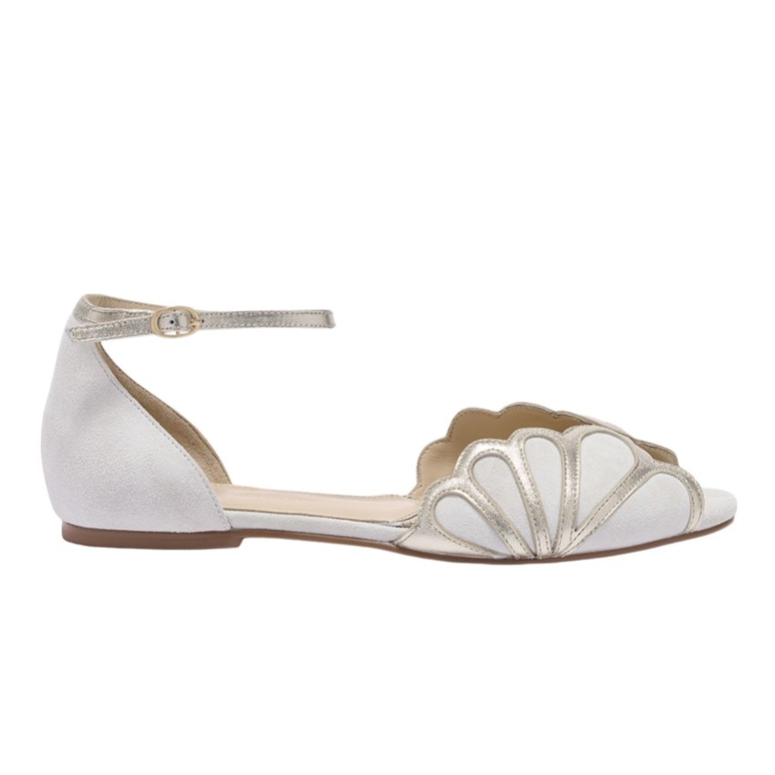 Photograph: Rachel Simpson Willow Ivory Suede Art Deco Flat Sandals