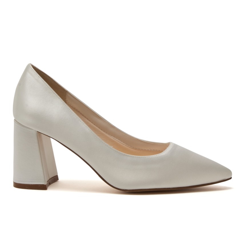 Photograph: Rainbow Club Aria Dyeable Ivory Satin Block Heel Court Shoes