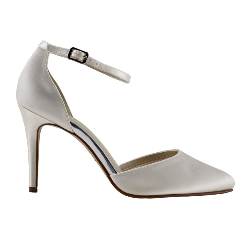 Photograph: Rainbow Club Carly Dyeable Ivory Satin Ankle Strap Court Shoes
