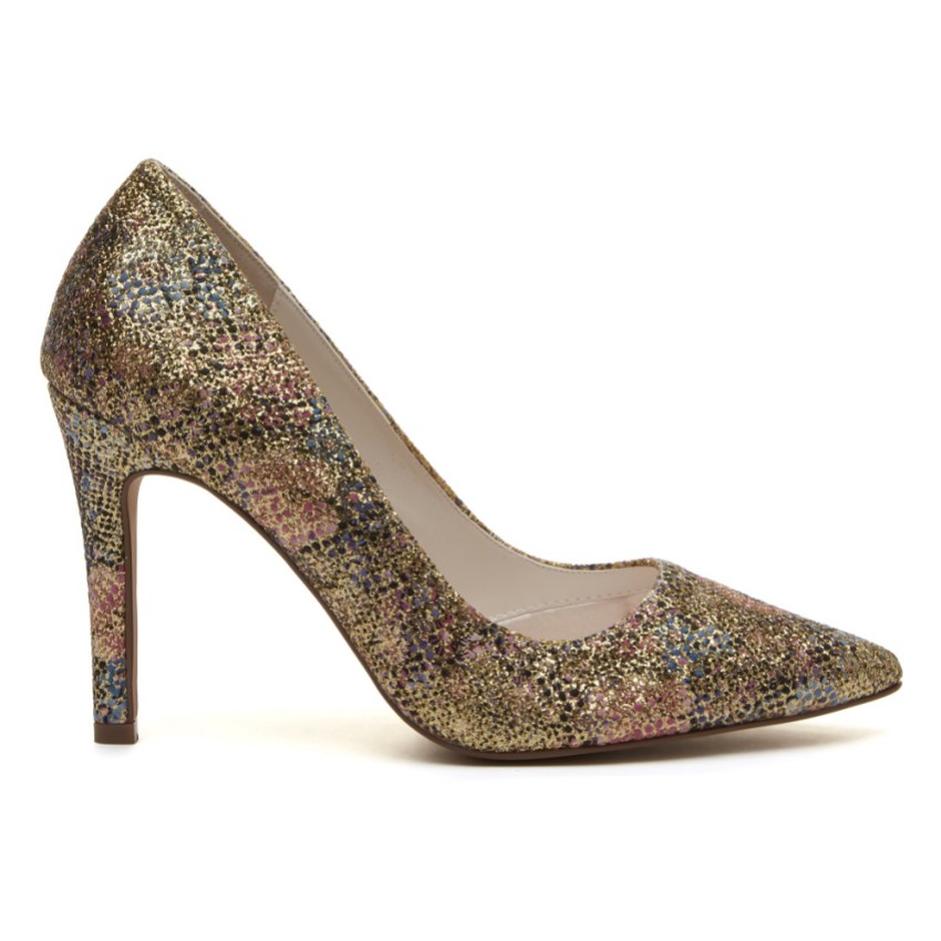 Photograph: Rainbow Club Coco Gold Glitter Bomb Floral Pointed Court Shoes