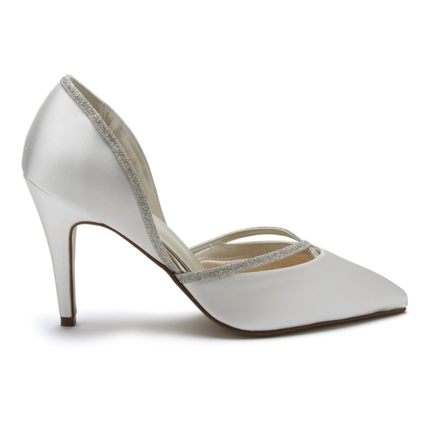 Photograph: Rainbow Club Georgia Dyeable Ivory Satin and Silver Glitter Court Shoes