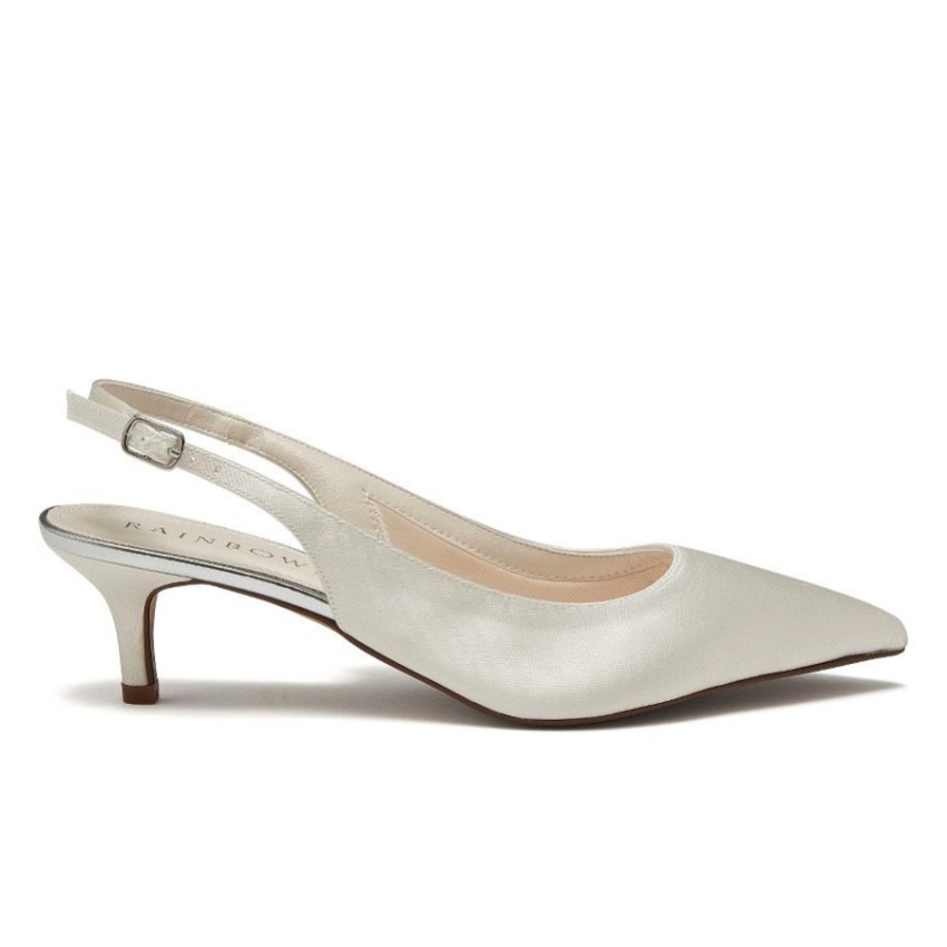 Photograph: Rainbow Club Joni Dyeable Ivory Satinback Kitten Heels (talons aiguilles en satin ivoire)