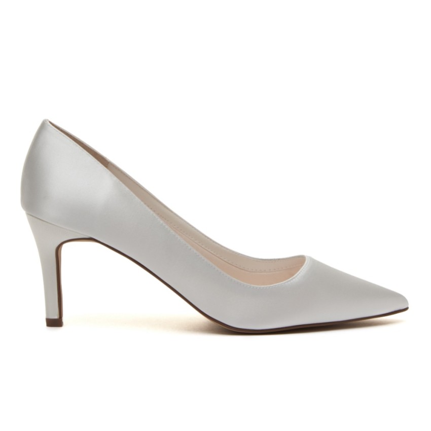 Photograph: Rainbow Club Morgan Dyeable Ivory Satin Mid Heel Pointed Court Shoes