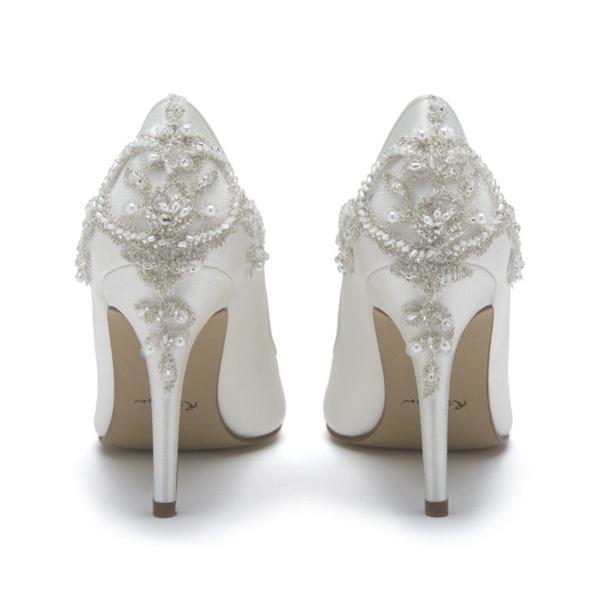Photograph: Rainbow Club Willow Ivory Satin Embellished Heel Court Shoes