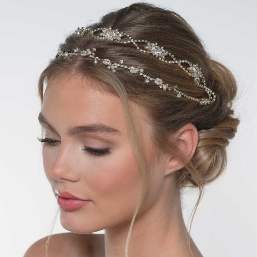 Rosalie Gold Crystal Double Wedding Hair Vine