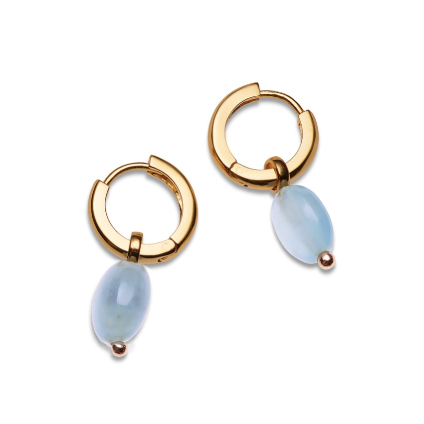 Photograph: Sarah Alexander Baja Aquamarine Drop Gold Hoop Earrings