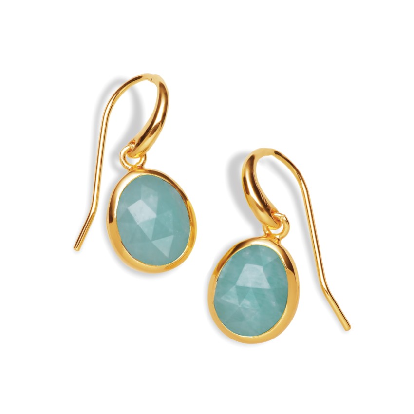 Photograph: Sarah Alexander Boucles d'oreilles pendantes en or Amazonite de Tanger