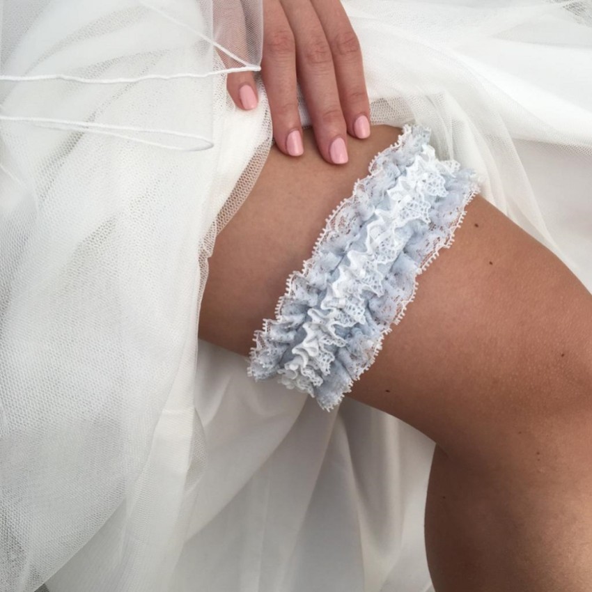 Photograph: Temptation Powder Blue and Ivory Lace Wedding Garter