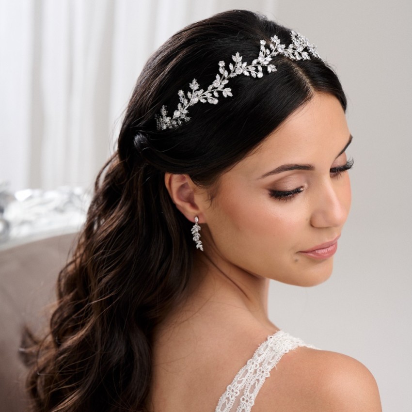 Photograph: Venito Silver Crystal Leaves Wedding Headband