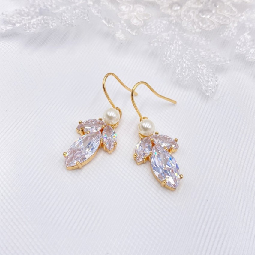 Photograph: Vermont Gold Pearl and Crystal Drop Earrings