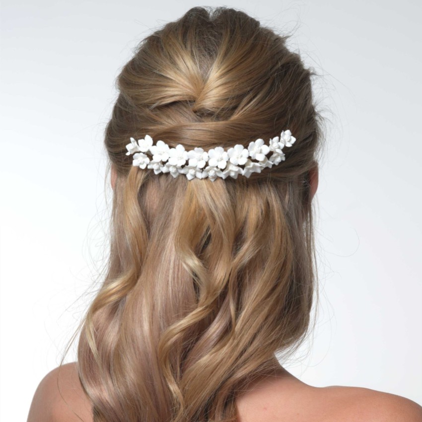 Photograph: Violet Ivory Porcelain Flower Bridal Hair Comb